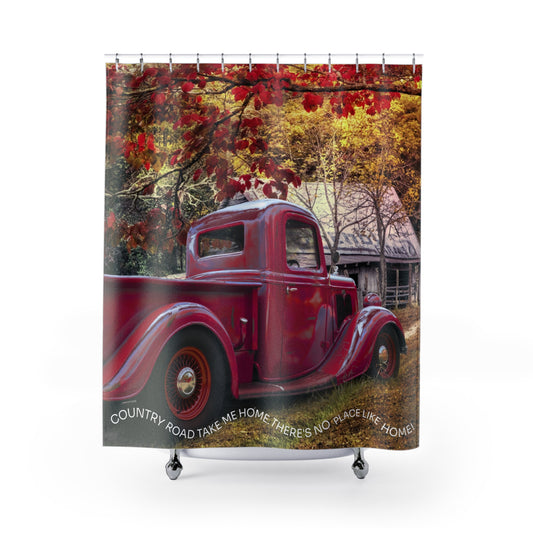 Rustic Country Shower Curtain with Vintage Truck, Farmhouse Decor, Home Bathroom, Nature Lover Gift, Autumn Vibes