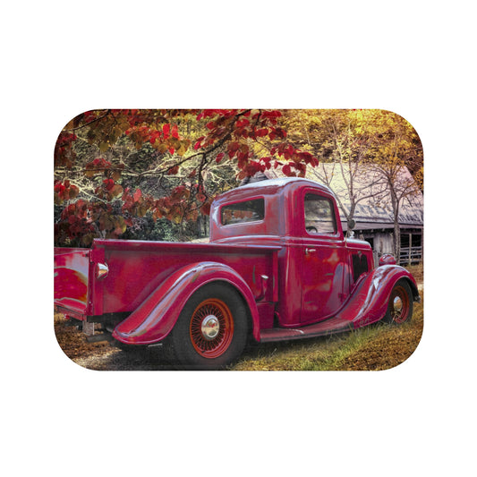 Country Girl Gone City Vintage Red Truck Bath Mat, Rustic Farmhouse Decor, Cute Bathroom Accessory, Gift for Truck Lovers, Cozy Home Touch